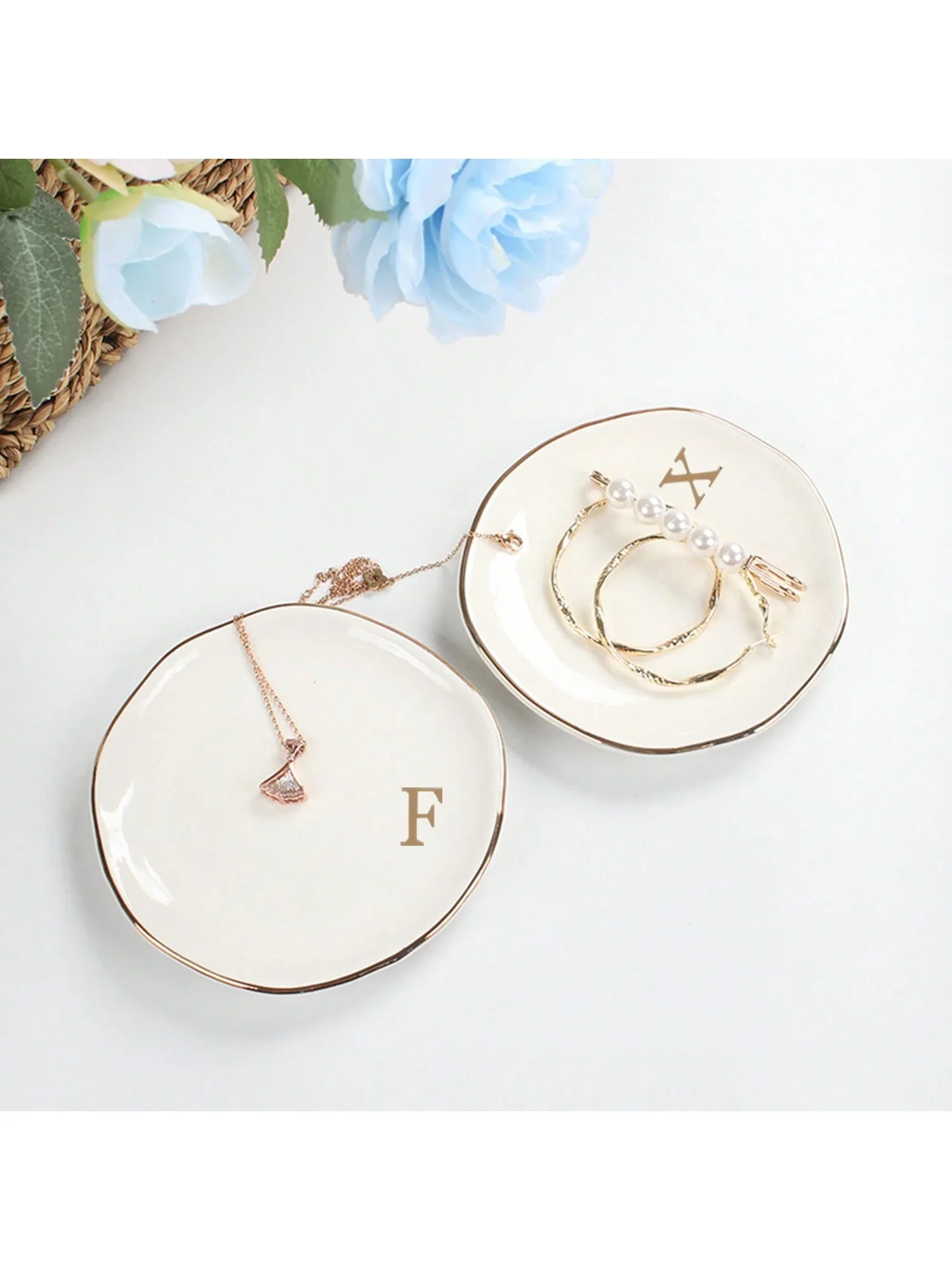 

Initials Ring Dish Jewery Tray with Personalized A-Z Monogrammed Gifts Wedding Engagement for Women Friends sister,Ceramic White