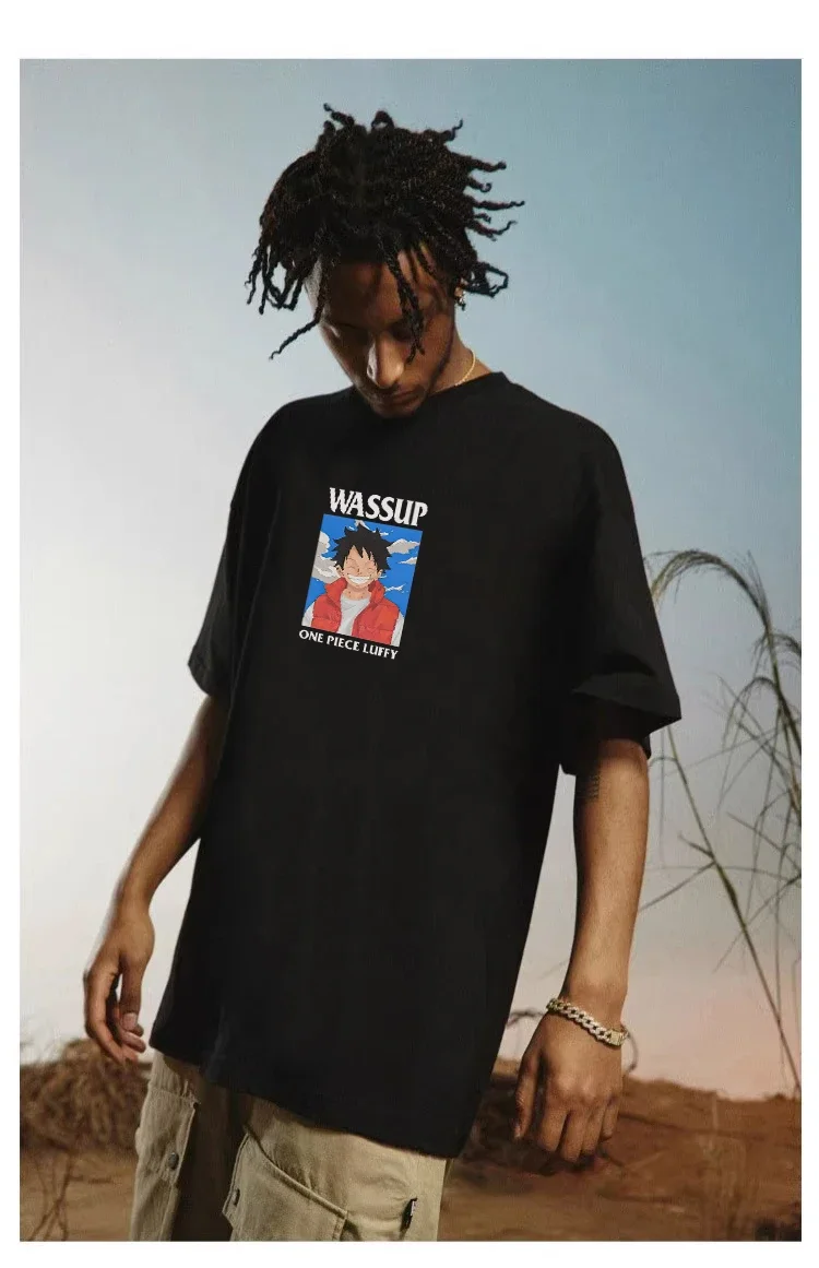

WASSUP ONE PIECE Luffy Animation Theme T-shirt Short-sleeved Men's Summer New Trendy Brand Heavy Cool T-shirt