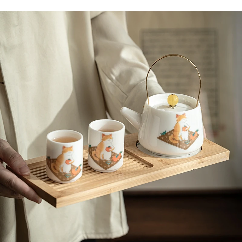 Cute Orange Tea Set Office Kung Fu Home Ceramic Teapot and Teacup Can Business Festival Gift