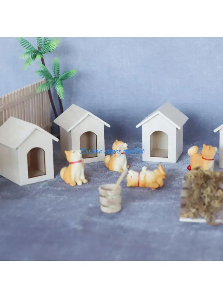 

090B Simulation Miniature Dog Kennel House Garden Scene Display Dollhouses Furniture