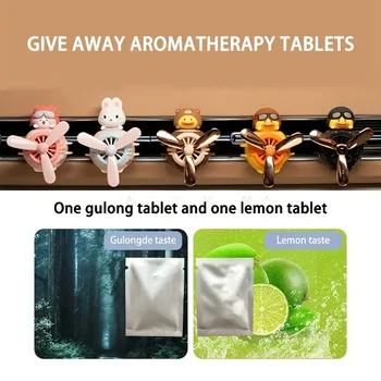 향 디펜서 회전 프로펠러 공기 배출구 자동차 아로마 테라피 장식품, 귀여운 만화 플러스 밤 액세서리 2 패키지 