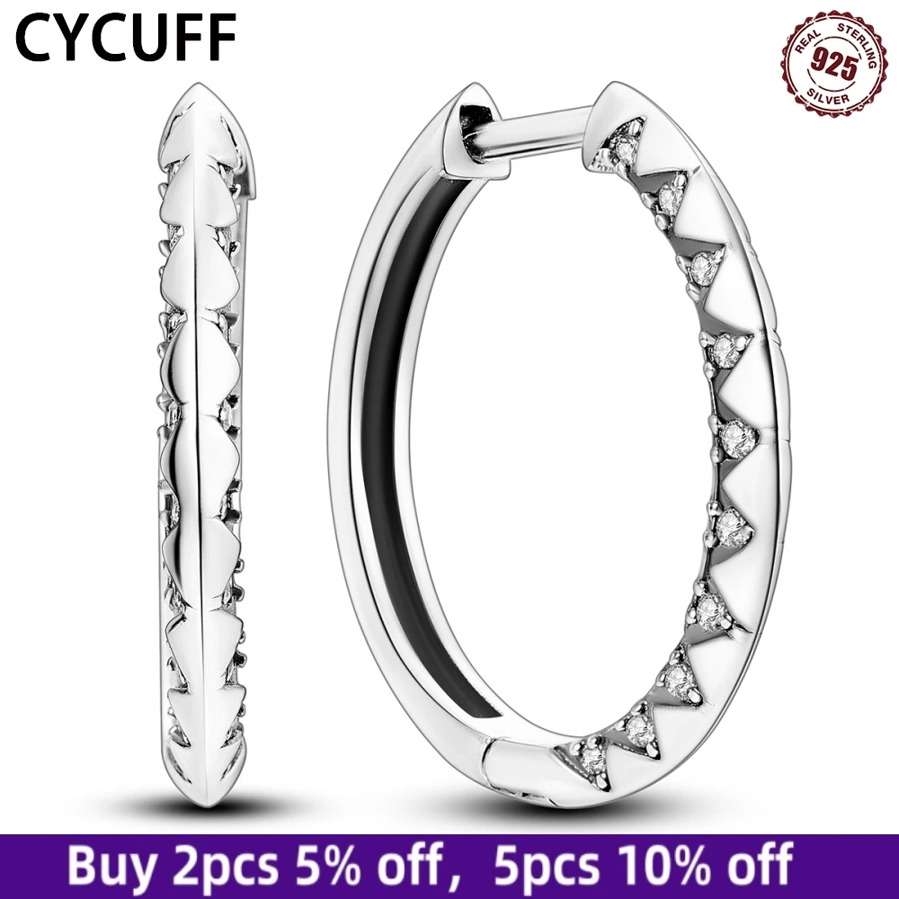 

CYCUFF 925 Sterling Silver Zircon Hoop Earrings Shining Double-Row Triangular Inlaid Earring Women Fine Birthday Wedding Jewelry