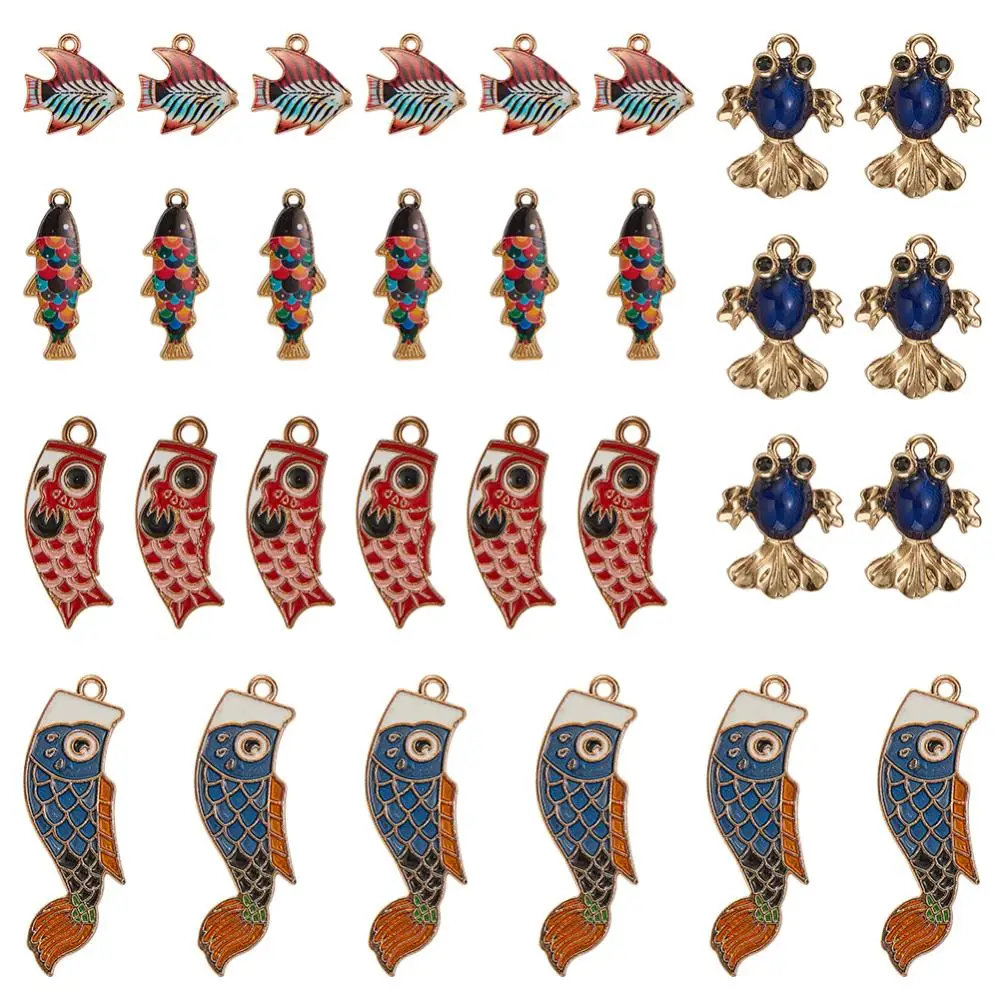 

1Box Alloy Enamel Pendants & Printed Alloy Pendants Fish Mixed Color 7.4x7.2x1.7cm about 30pcs/box