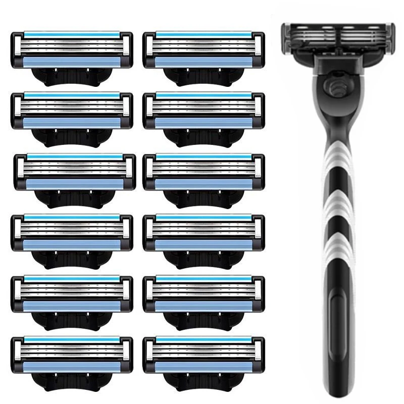 Manual Shaver 3-Layer Stainless Steel , Men's Safety Shaver Blade, Sharp Blade Replaceable Blade