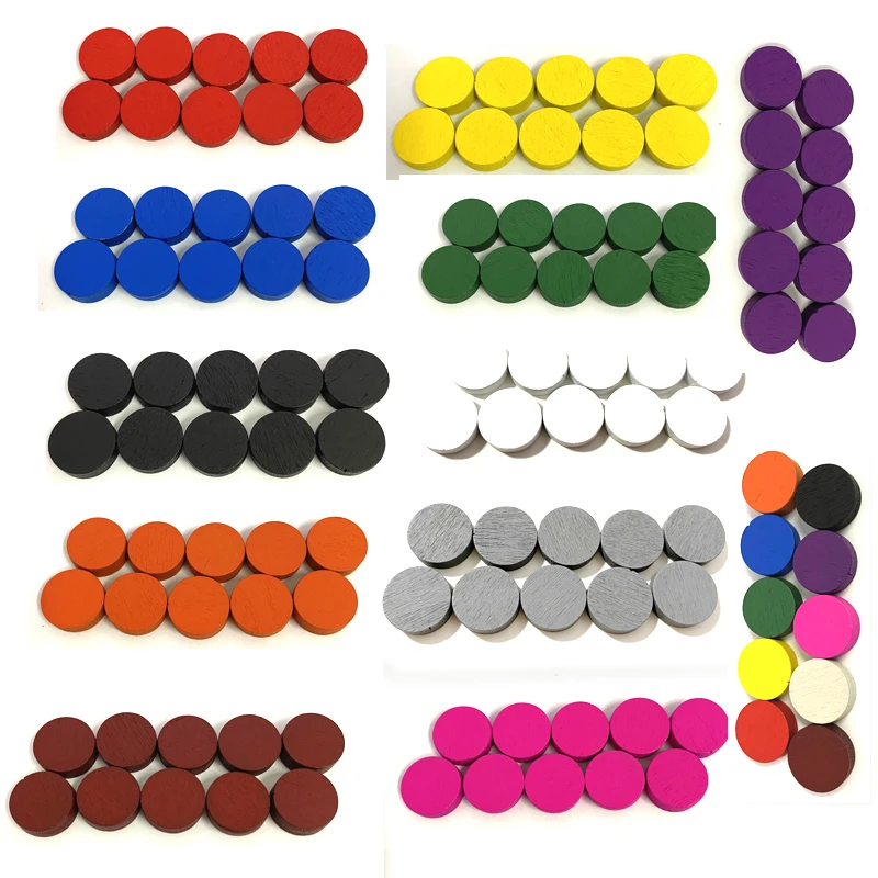 100pieces Diameter 15*5MM Wooden Pawn Game Pieces Colorful Chess For Tokens Board game/Educational Games Accessories