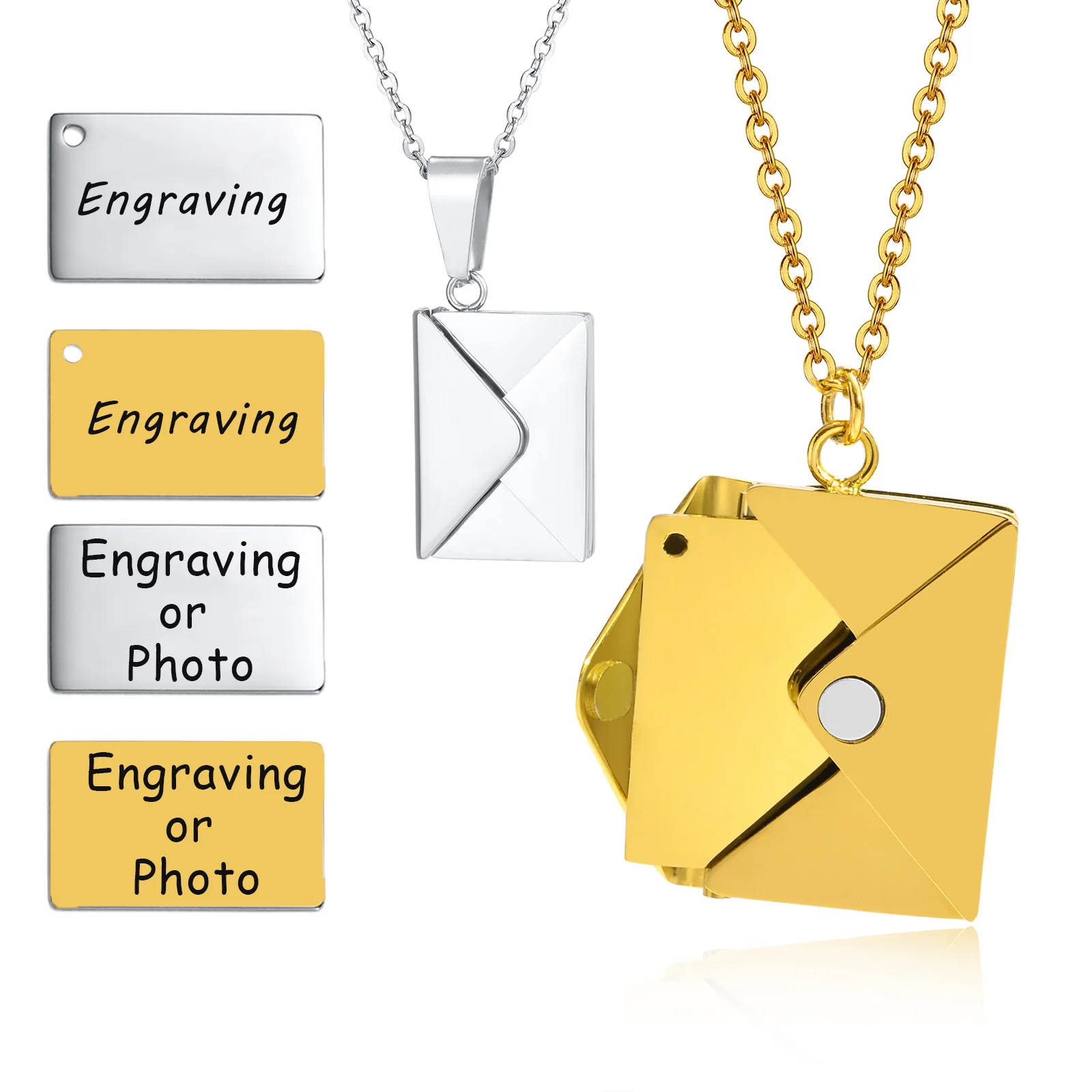 

Ожерелье с подвеской в виде конверта, индивидуальные ювелирные изделия из нержавеющей стали, исповедь, выгравированный текст, фото, Рождественский подарок для невесты, мамы, жены