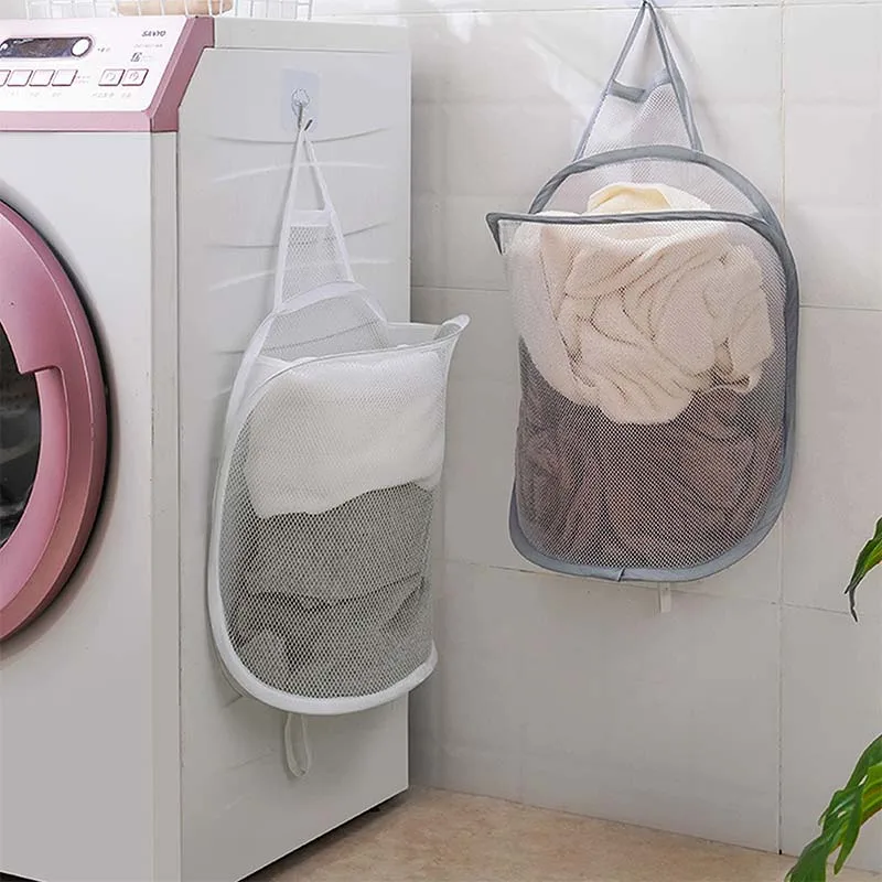 1pcs Hanging laundry basket (foldable mesh basket) Dirty laundry basket with carry handle For storing household items