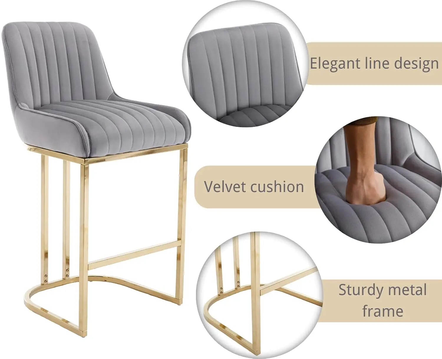 Upholstered Counter Height Bar Stools Set of 4 with Back & Gold Metal Base for Kitchen Island Restaurant Pub, Customized view 4