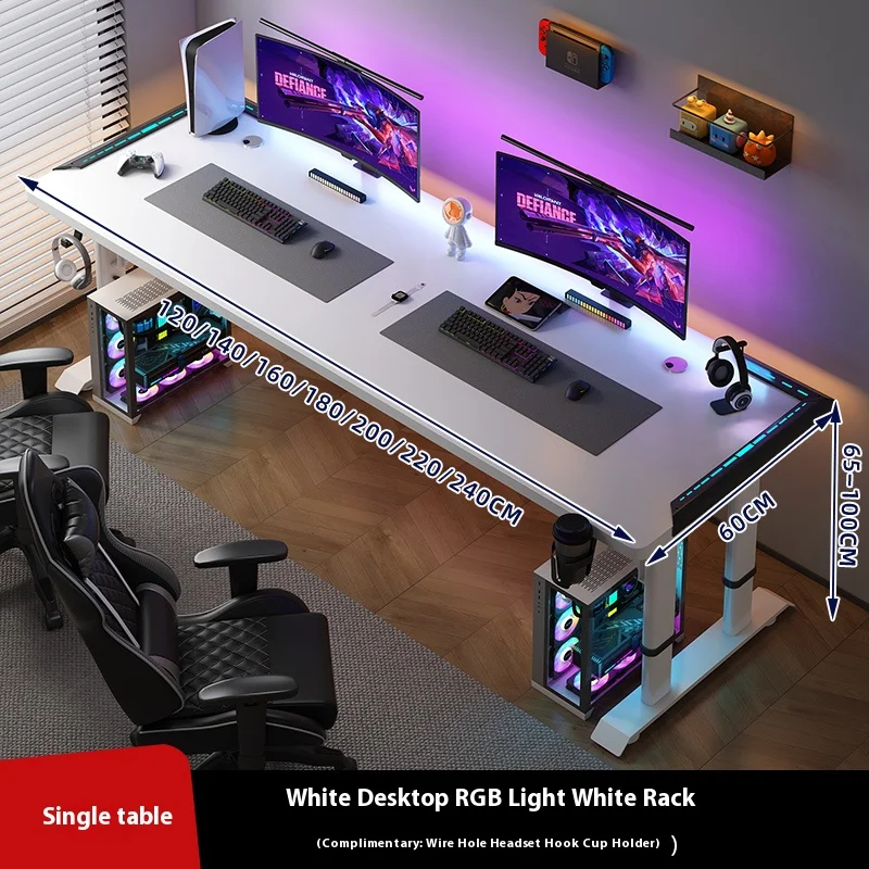 Ayarlanabilir Yükseklik Oyun Masası Dekorasyon Bilgisayar RGB Aydınlatma Entegrasyonu Masa Bardak Tutucu Mesa De Juego Ofis Mobilyaları