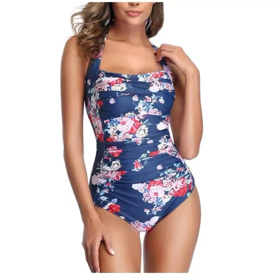 2025 Sexy One-Piece Swimsuit Women's Strapless Backless Print Cross-Border Beach Swimwear Comfortable Casual Slim Sportswear