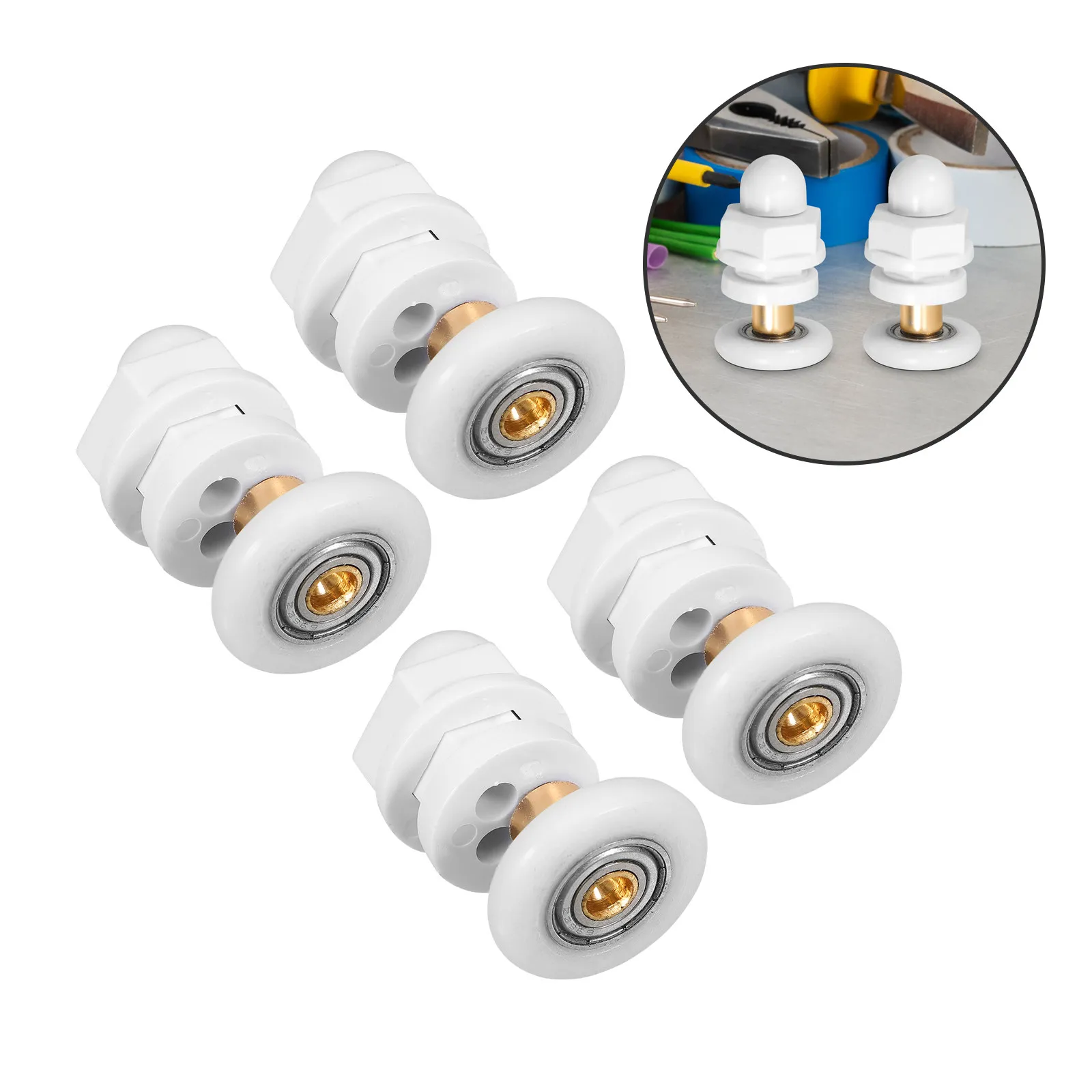 4Pcs Shower Door Rollers Replacement Kit for Sliding Glass Doors – Heavy-Duty Eccentric Pulleys, Smooth Operation