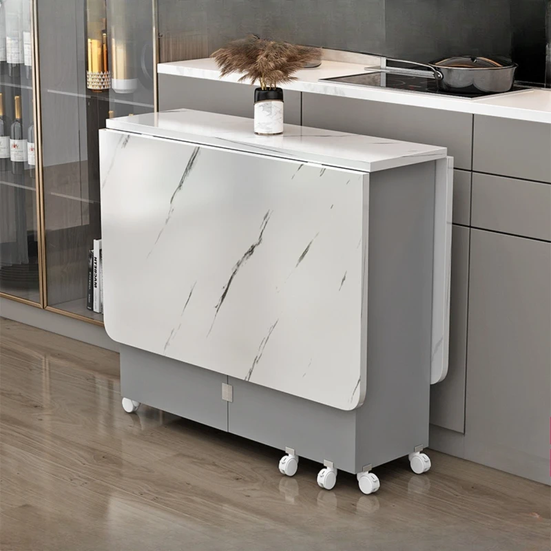 Folding Dining Table Apartment Movable Rectangular with Wheels Ultra-thin Multi-functional Restaurant Dormitory Dining Table