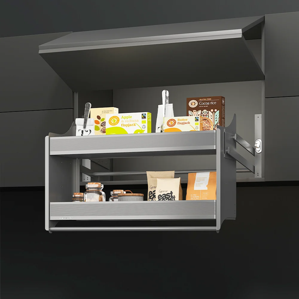 Aluminium Handle Pull-Down Basket 2-Tier Kitchen Wall Cabinet Elevator Lifting Down Spice Rack Kitchen and Home Storage