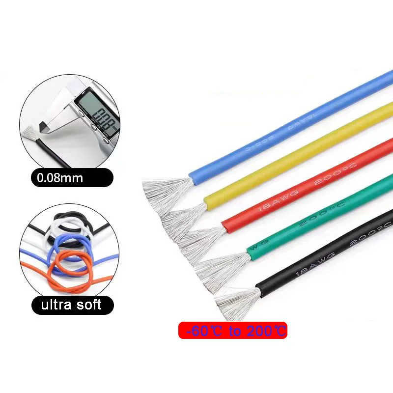 10m/Lot Heat Resistant Silicone Cable 30/28/26/24/22/20 AWG Cell Module Wire Car Automotive Flexible Tinned Copper Electric Wire