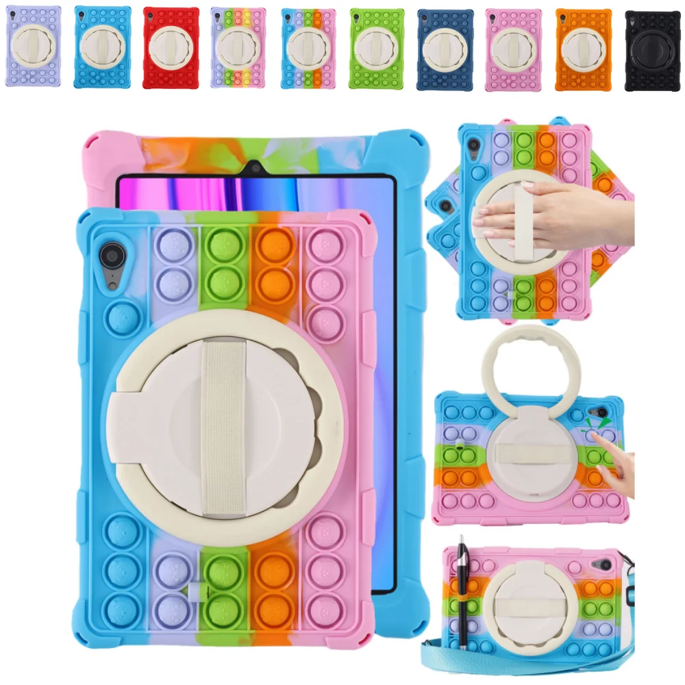 

Kids Case for iPad mini 6 2021 A2567 Shockproof Silicone Cartoon Decompression Bubble Tablet Cover with Shoulder Strap & Pen