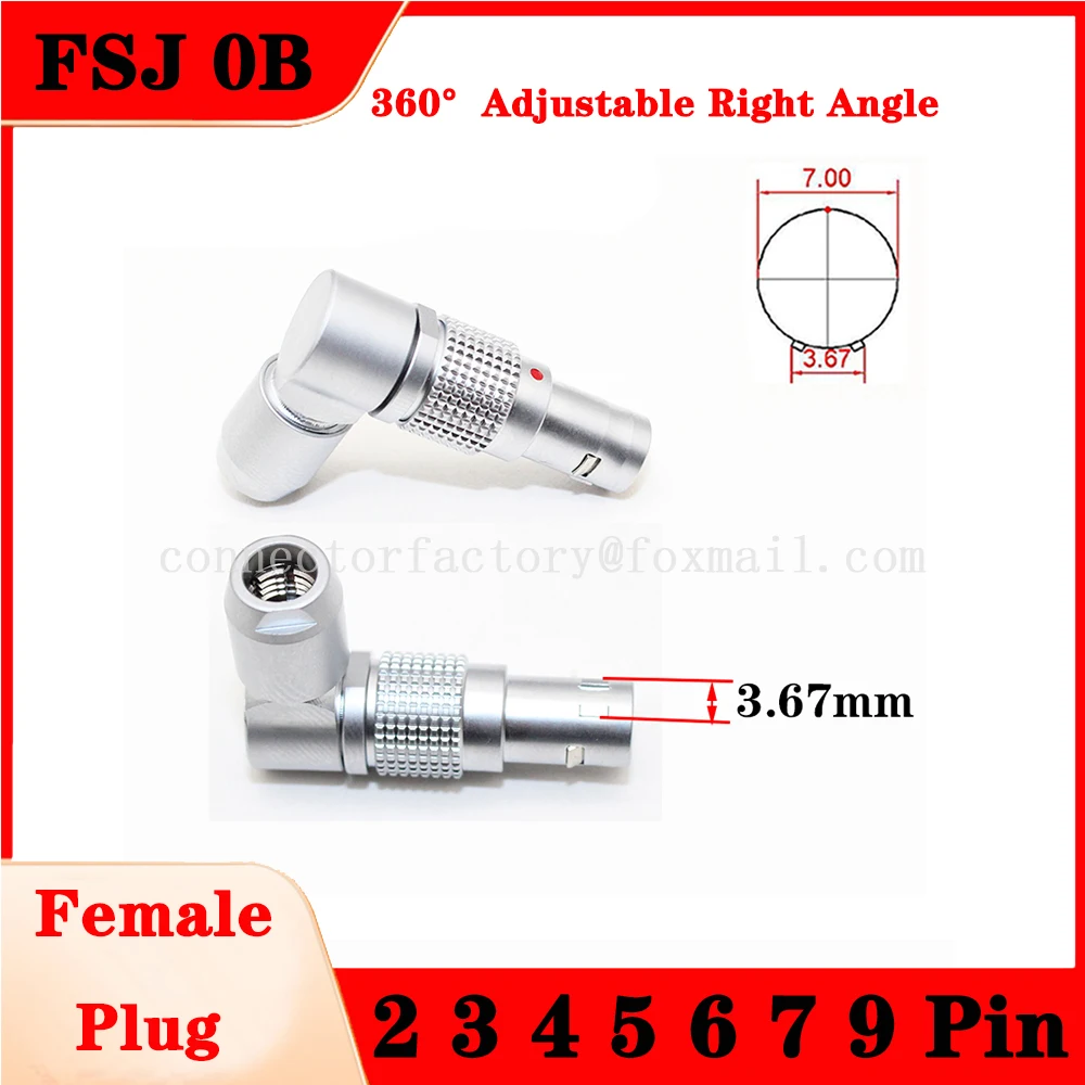 FSJ 0B 2 3 4 5 6 7 9 Pin Adjustable Right Angle Female Plug With 2 Positioning Slots Connector For Industrial Camera Sound Video