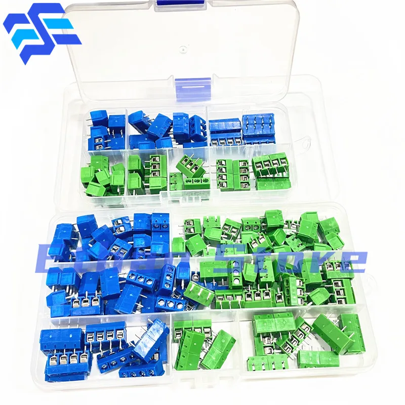 50/110Pcs/BOX Green Blue KF301-5.0 2Pin 3Pin 4P Pitch 5.0mm Straight Pin Screw PCB Terminal Block Connector 10A 300V 24-18AWG