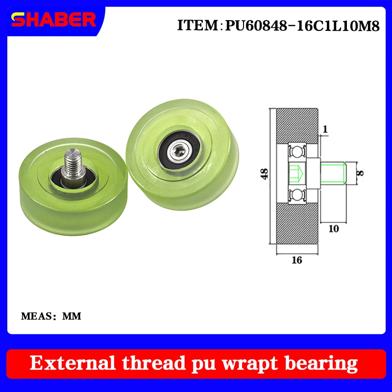 

【SHABER】supply external screw thread polyurethane formed bearing PU60848-16C1L10M8 glue coated bearing With threaded guide wheel