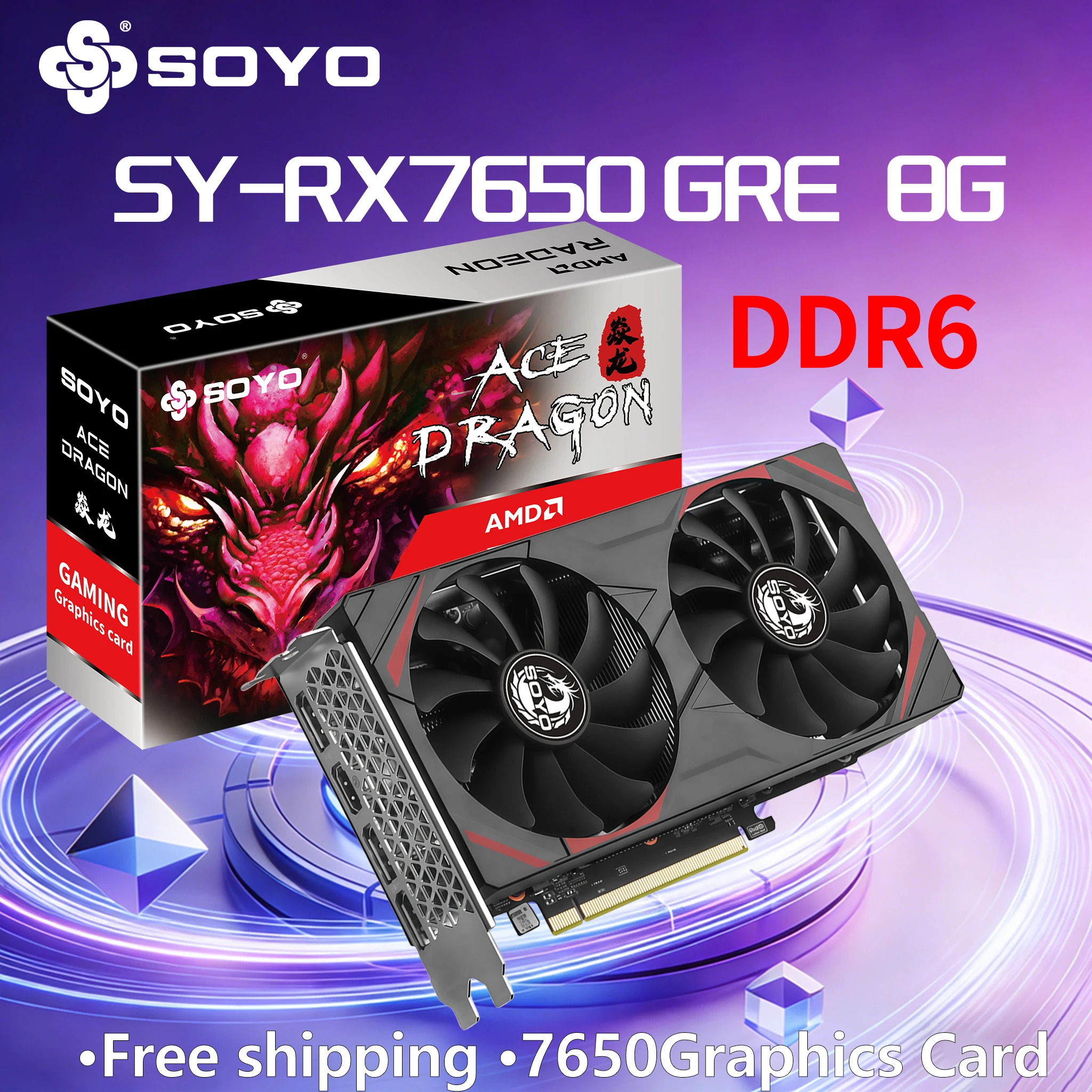 

Игровая видеокарта SOYO AMD RX7650 GRE 8G GDDR6, 128 бит, с двумя вентиляторами, 3*DP+HDMI, 6 нм, специальное предложение, PCIe 4.0x8, 8-контактный разъем, 6 нм
