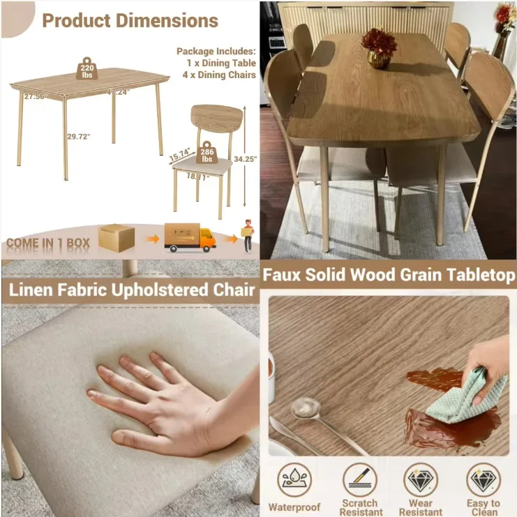 Log wind dining table and chair combination set Home restaurant Comfortable soft bag chair Multifunctional