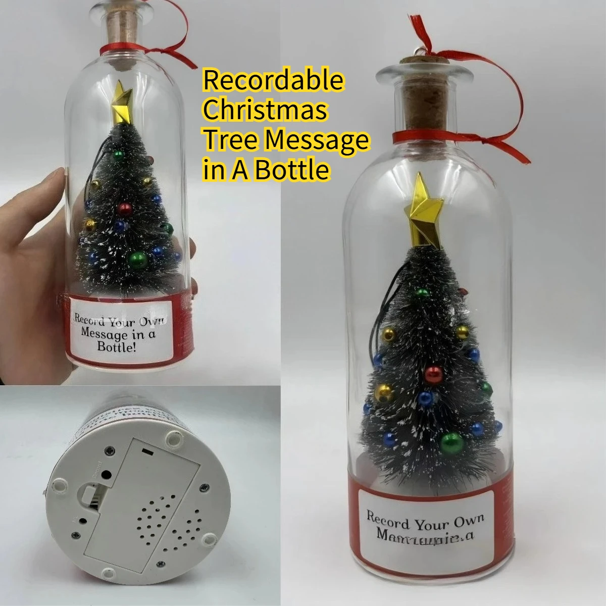 Recordable Christmas Tree Message in A Bottle Ornament Voice Recording Holiday Keepsake with Playback Festival Gift