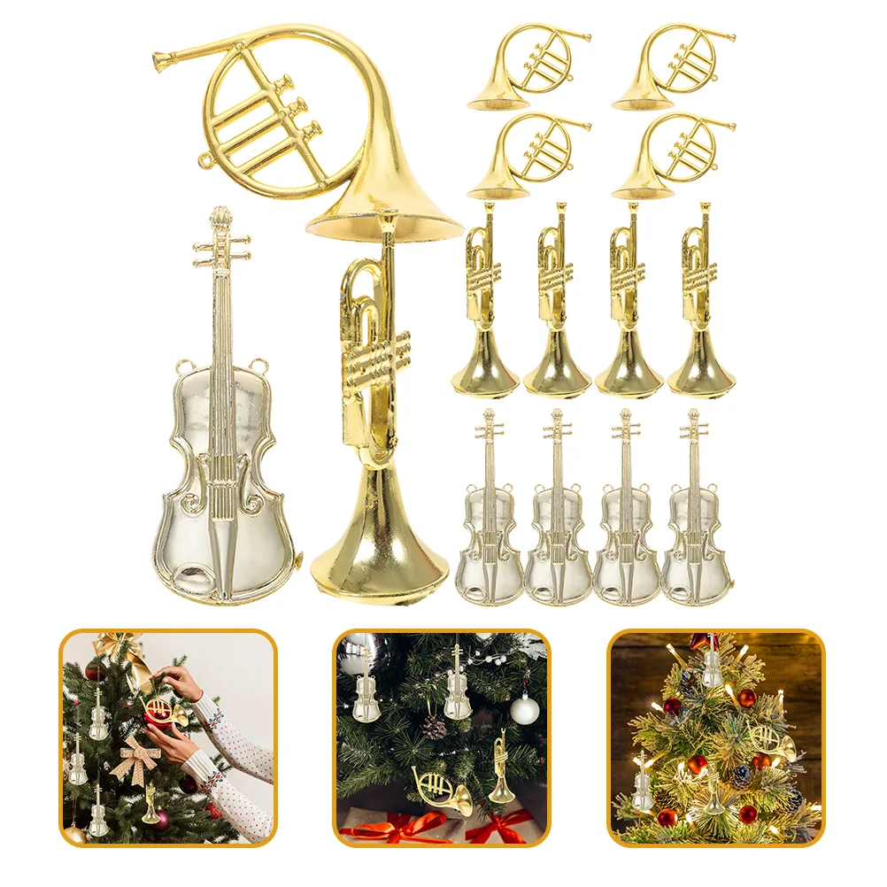 15 Pcs Musical Instrument Model Door Wreath Decoration Christmas Ornaments Miniature Violin Plastic Trumpet Accessory Window