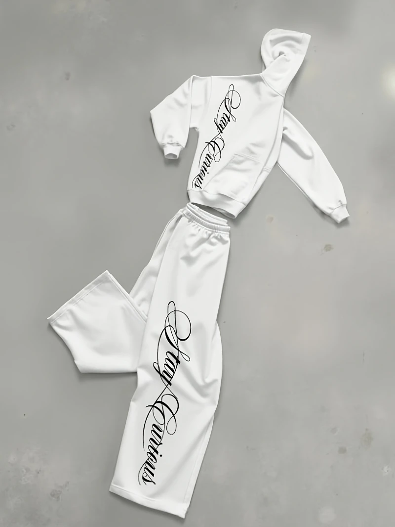 

Men'S Print Casual Outfit Consisting Hoodie Joggers Print, Elastic Waistband, Drawstring, Regular Fit,Casual Pants Joggers