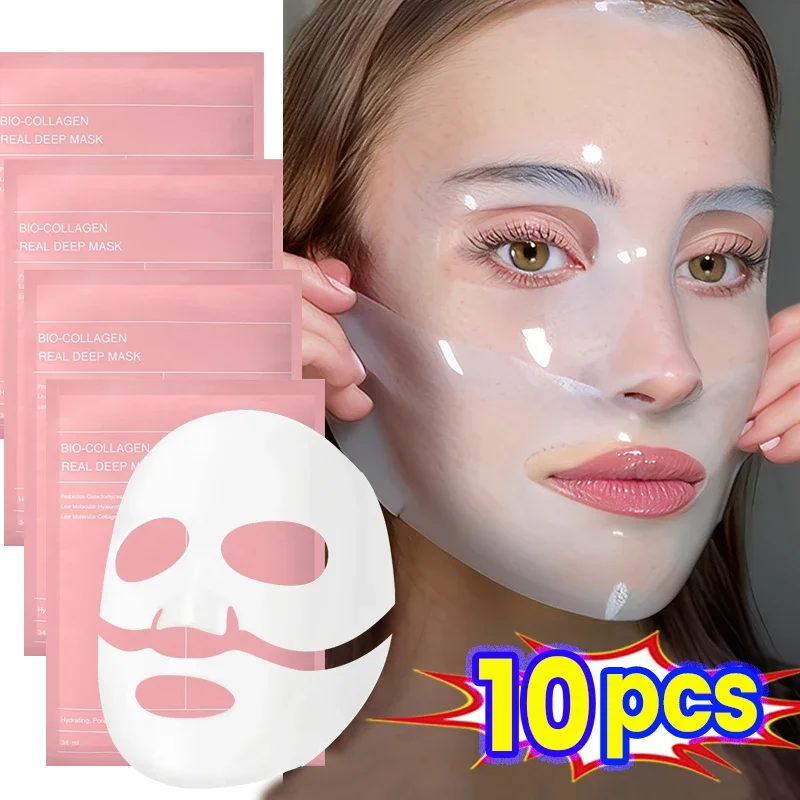 1/2/5/10Pcs Bio Collagen Face Mask Shrink Pores Deep Hydrating Moisturizing Split Mask Firming Nourish Brighten Facial Skin Care