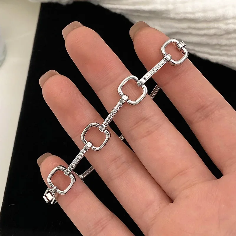 PONYKISS 925 Sterling Silver Minimalist Square Zircon Charm Bracelets for Women Geometric Fine Jewelry Trendy Accessories