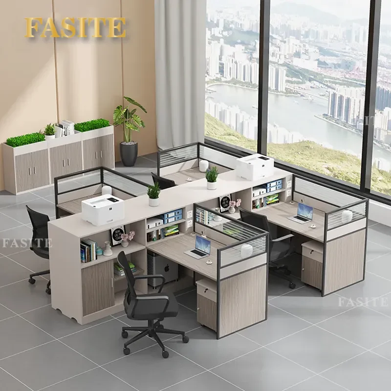 For 2/4/6 Person Office Workstation Desk with Screen Partition Staff Card Seat Table and Chair Combination Modern Simple