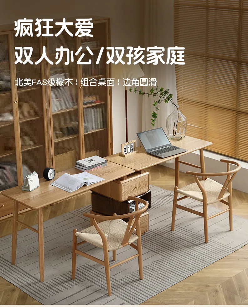 Regał z litego drewna, zintegrowane narożne biurko komputerowe, wielofunkcyjne biurko do pisania w stylu nordyckim z możliwością rozkładania.