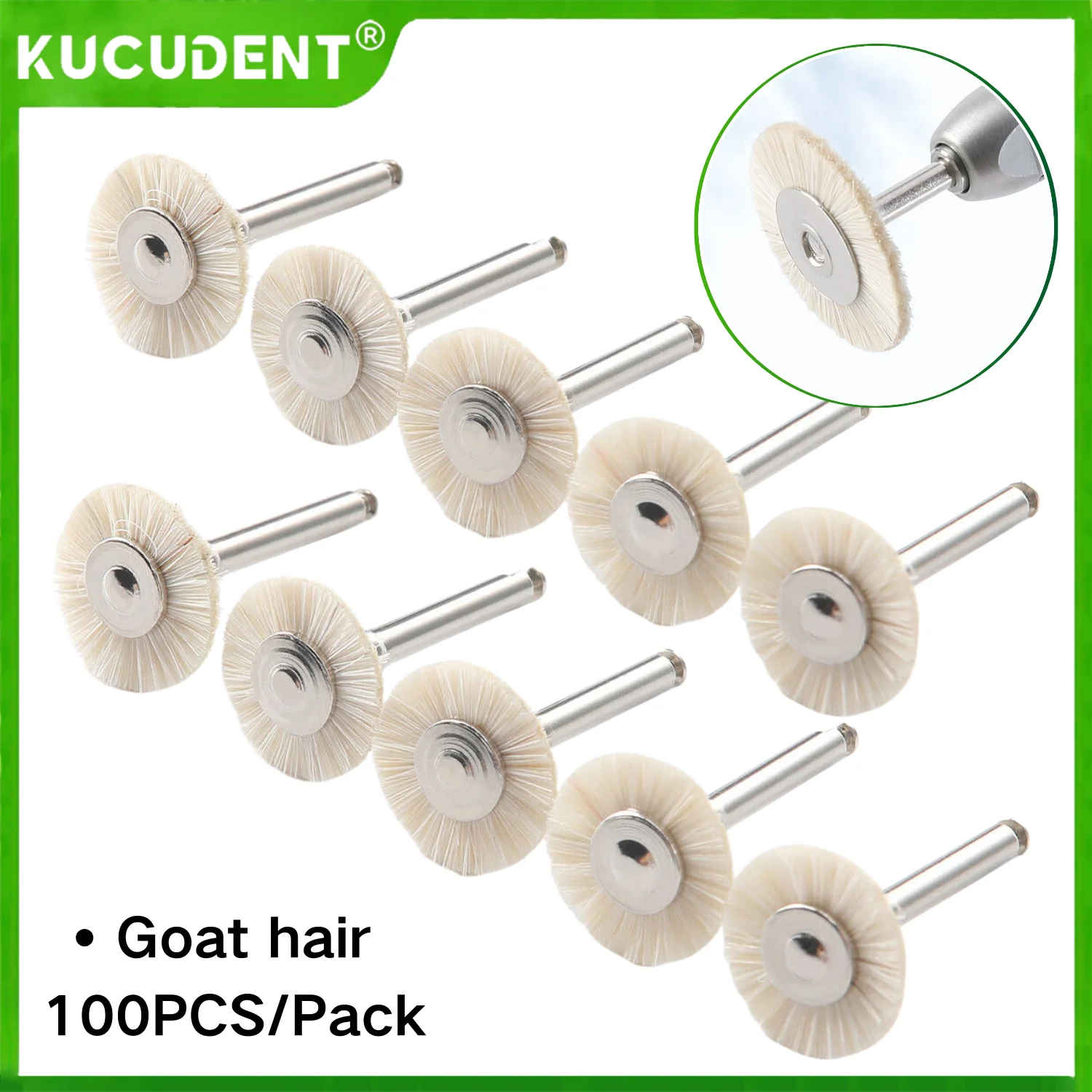 

100Pcs Dental Polishing Brush Wheel White Goat Hair For Low-Speed Handpiece for Grinding Ceramic/Metal Dentistry Teeth Polisher