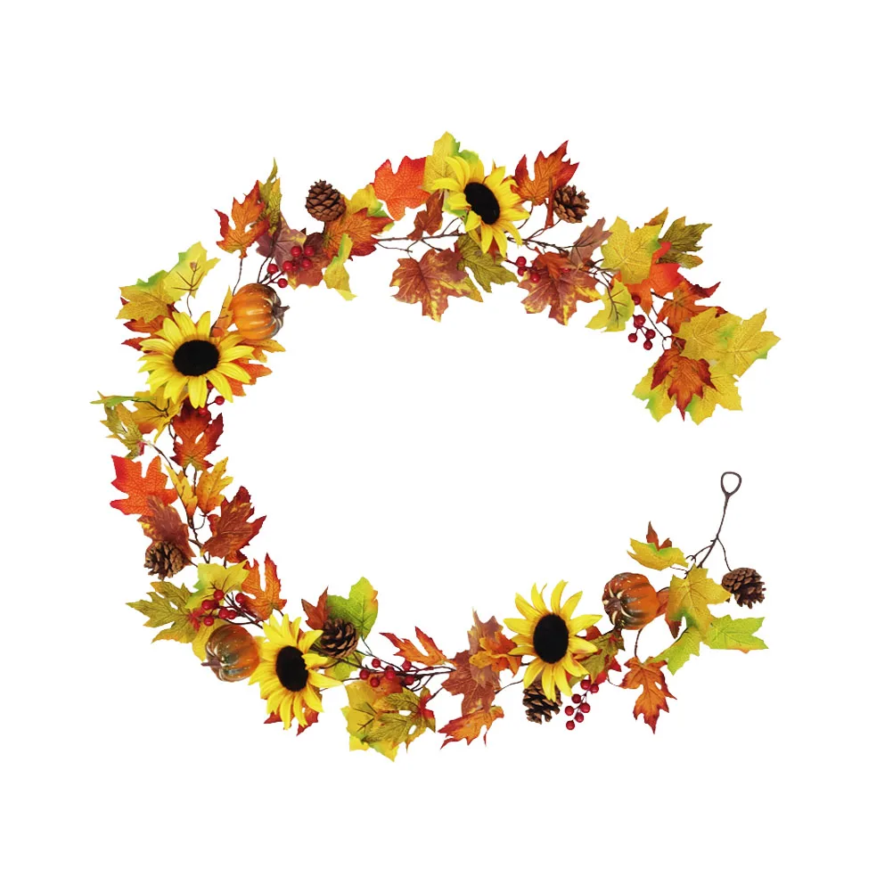 

1pc Simulated Silk Pumpkin Vine Halloween Pine Cone Maple Leaves Yellow Decorative Rattan For Wedding Party Home Shop Festival