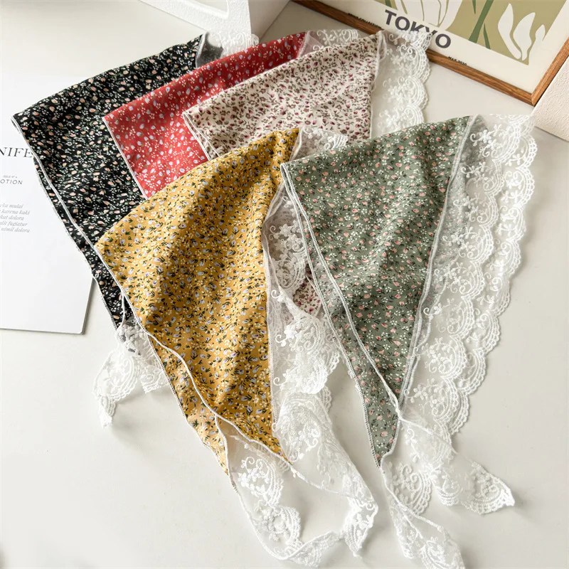 2024 Summer Beach Flower Triangle Hair Scarf For Women Trendy Girls Lace Headbands Hair Accessories