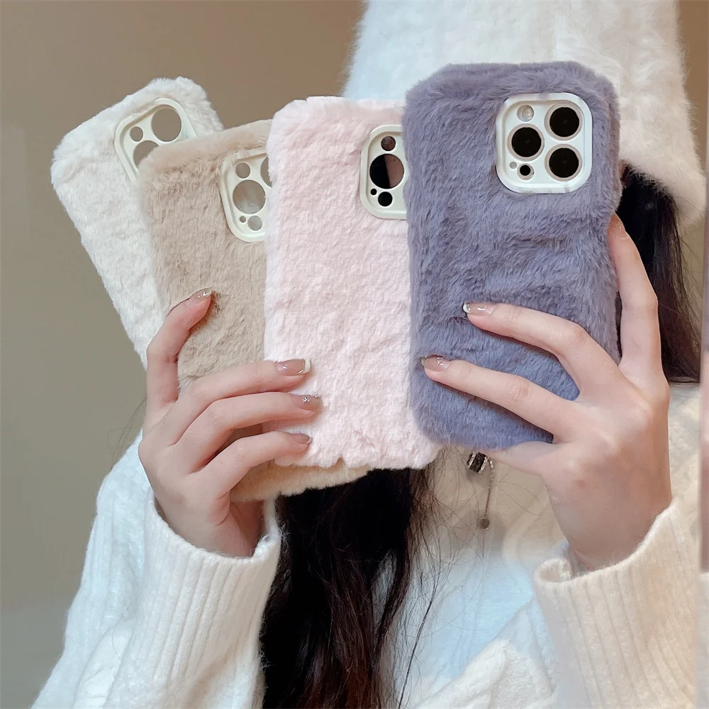 

Warm Fur Plush Phone Shockroof Case For iPhone 14Plus 14Pro 15 13 12 Pro Max 11 11Pomax Camera Lens Protection Phone Case