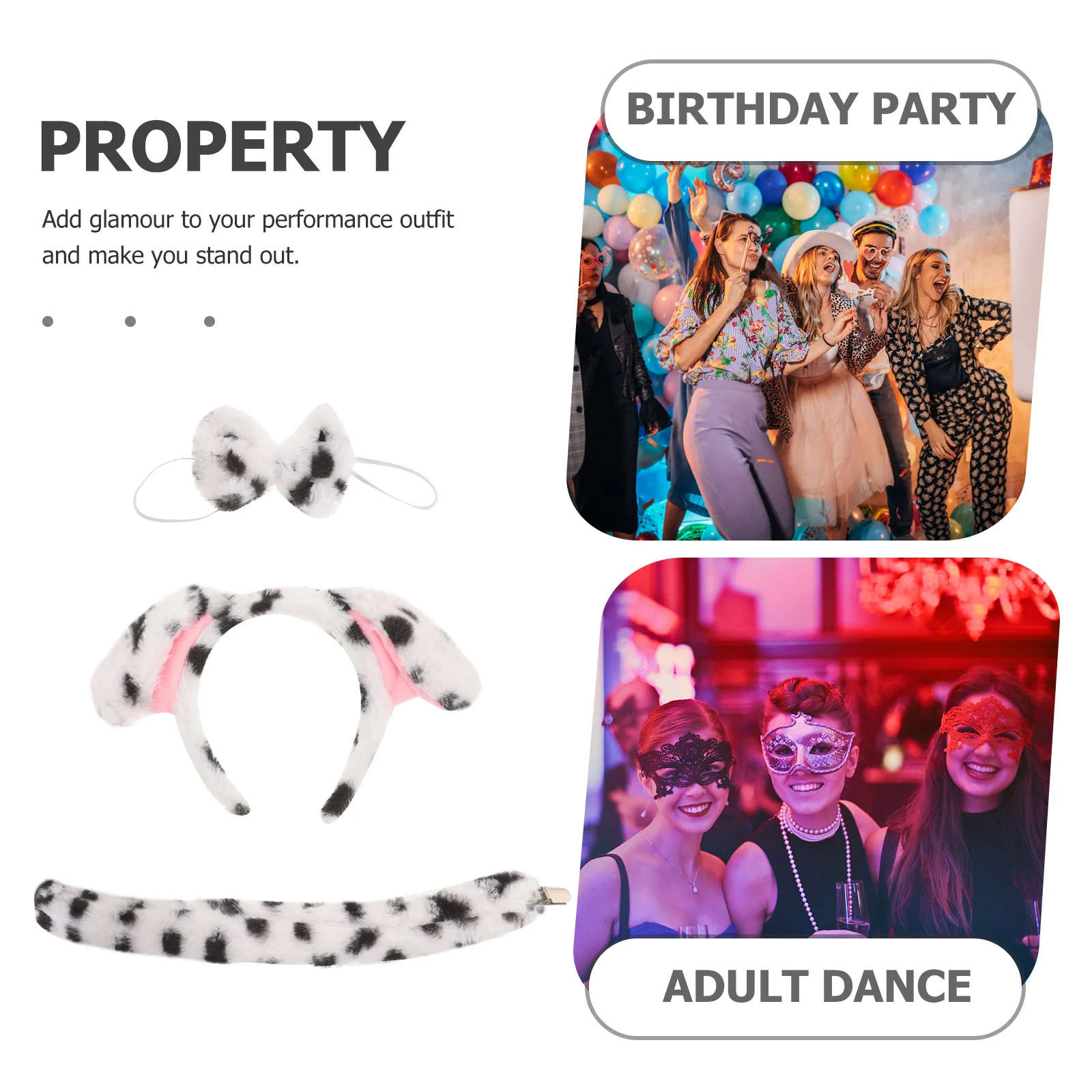 1 set Pudding Hond Hoofdband Set Gevlekte Puppy Oren Bowtie Staart Kostuum Accessoires Voor Cosplay Party Halloween Dierenoor