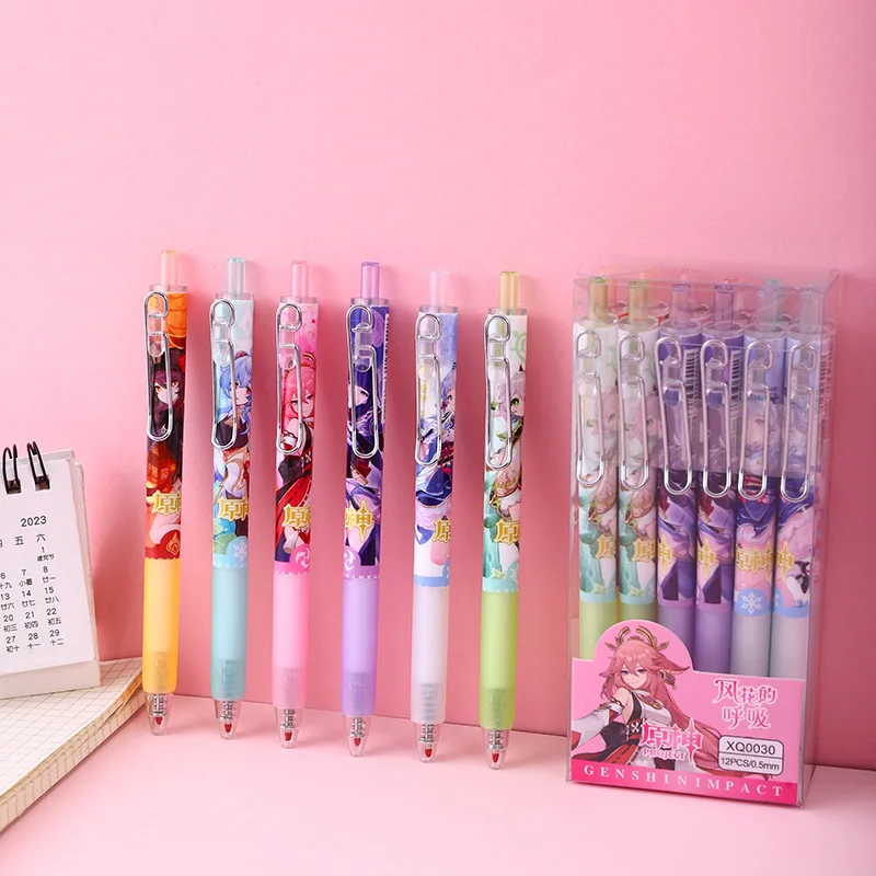 6/12Pcs Game Genshin Impact Roller Ball Pen Cartoon Stationery Nilou Wanderer Alhaitham Tighnari Yaoyao Nahida Black ink Gel pen