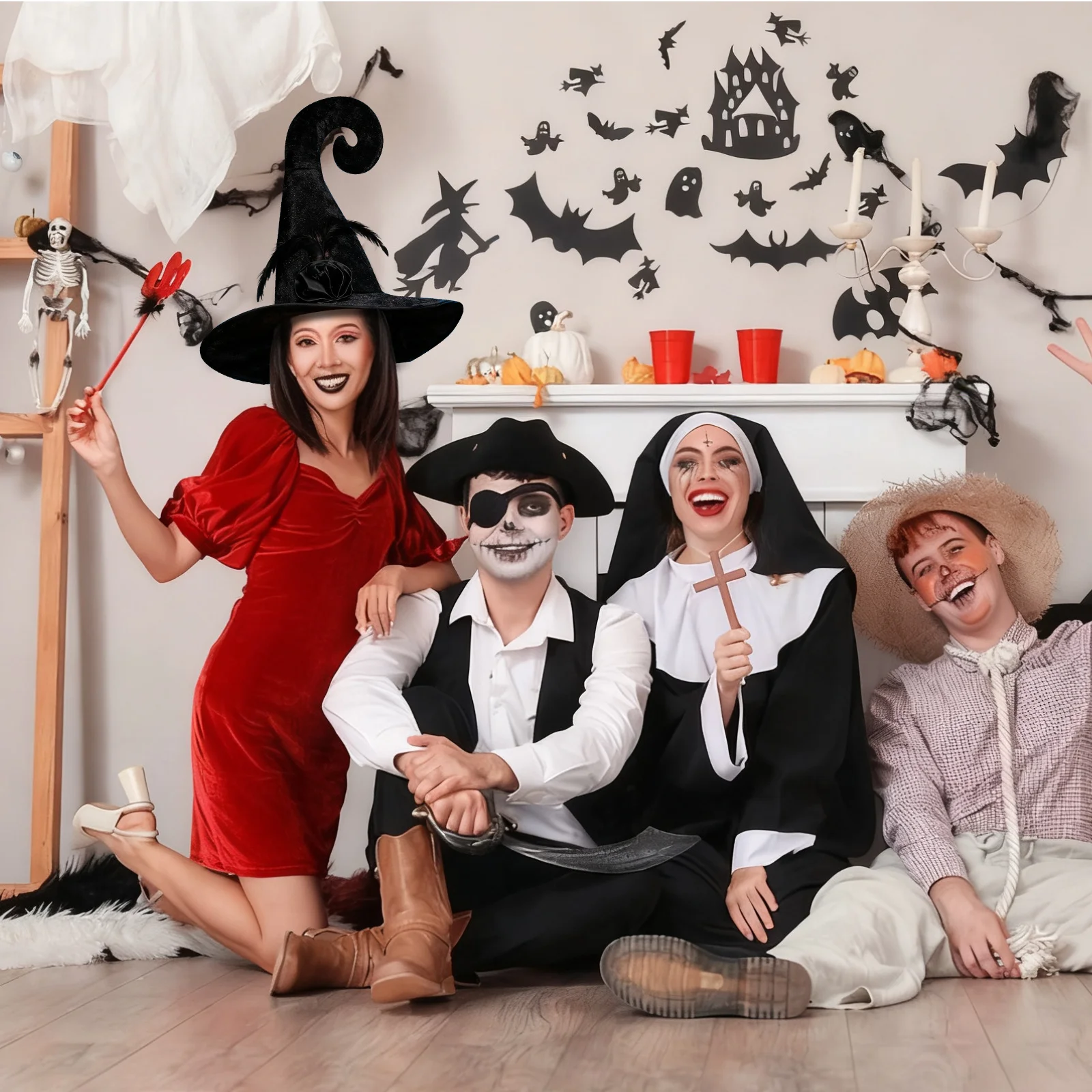 

Halloween Witch Hat Costume Prop Cosplay Party Supple Cloth Design for Adults Festival Wear Unique Black Hat