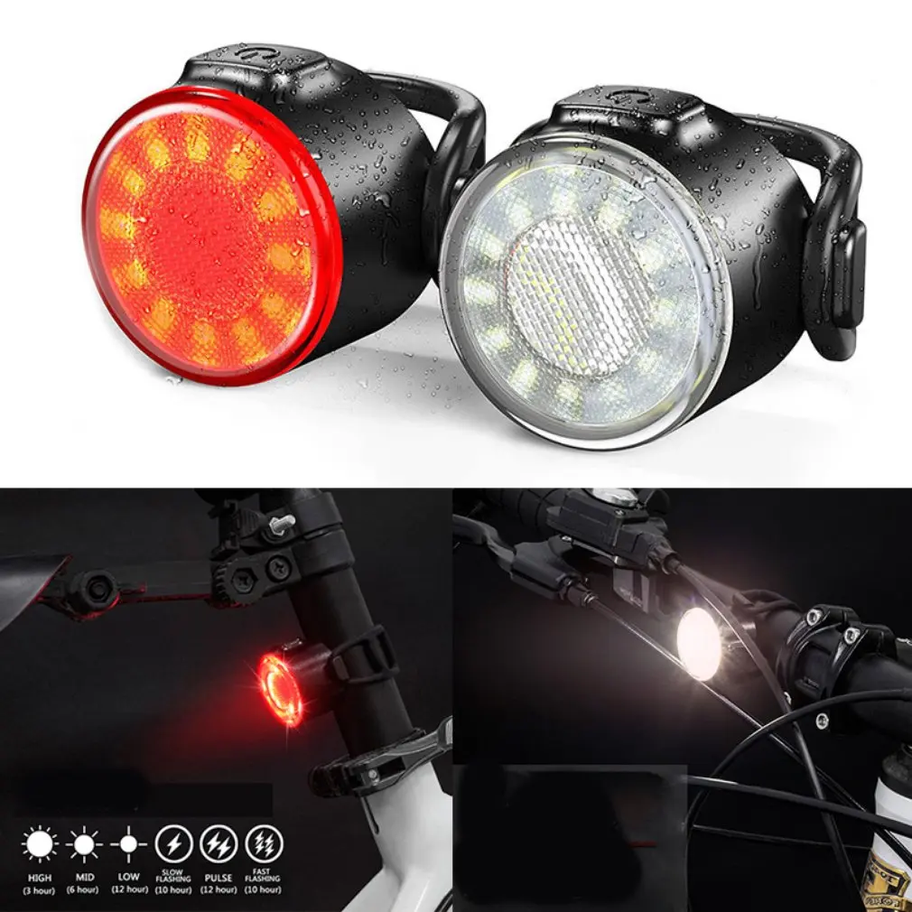 USB Rechargeable Bike Light Set Front Light with Taillight Easy to Install 3 Modes Bicycle Accessories for the Bicycle