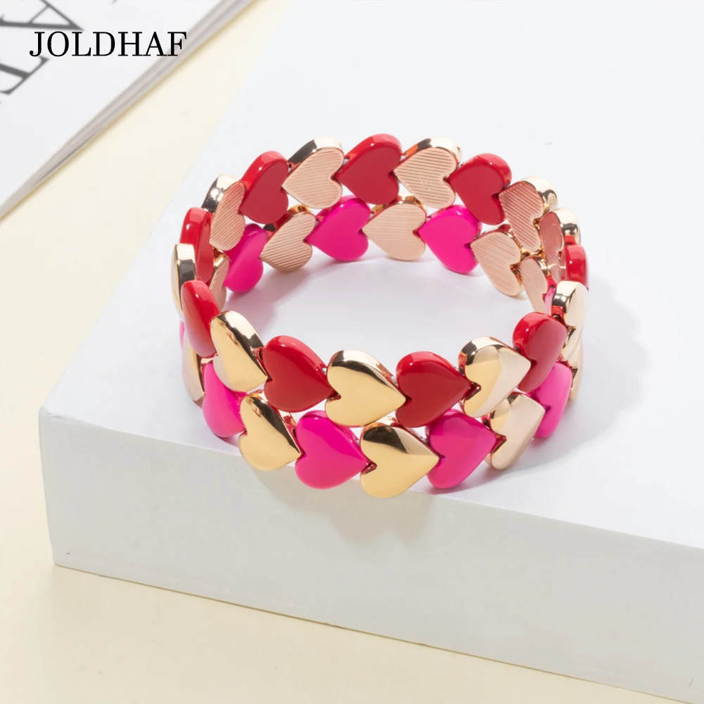 2024 New Gold Color Heart Bangle For Women Gold Color Pink Red Charm Couple Bracelets For Women