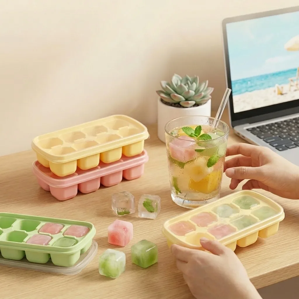 1/2/4pcs 8 Grids Plastic Ice Mold With Lid Reusable Ice Cube Tray Drink Whisky Ice Coolers Ice Cube Maker Kitchne Bar Tools