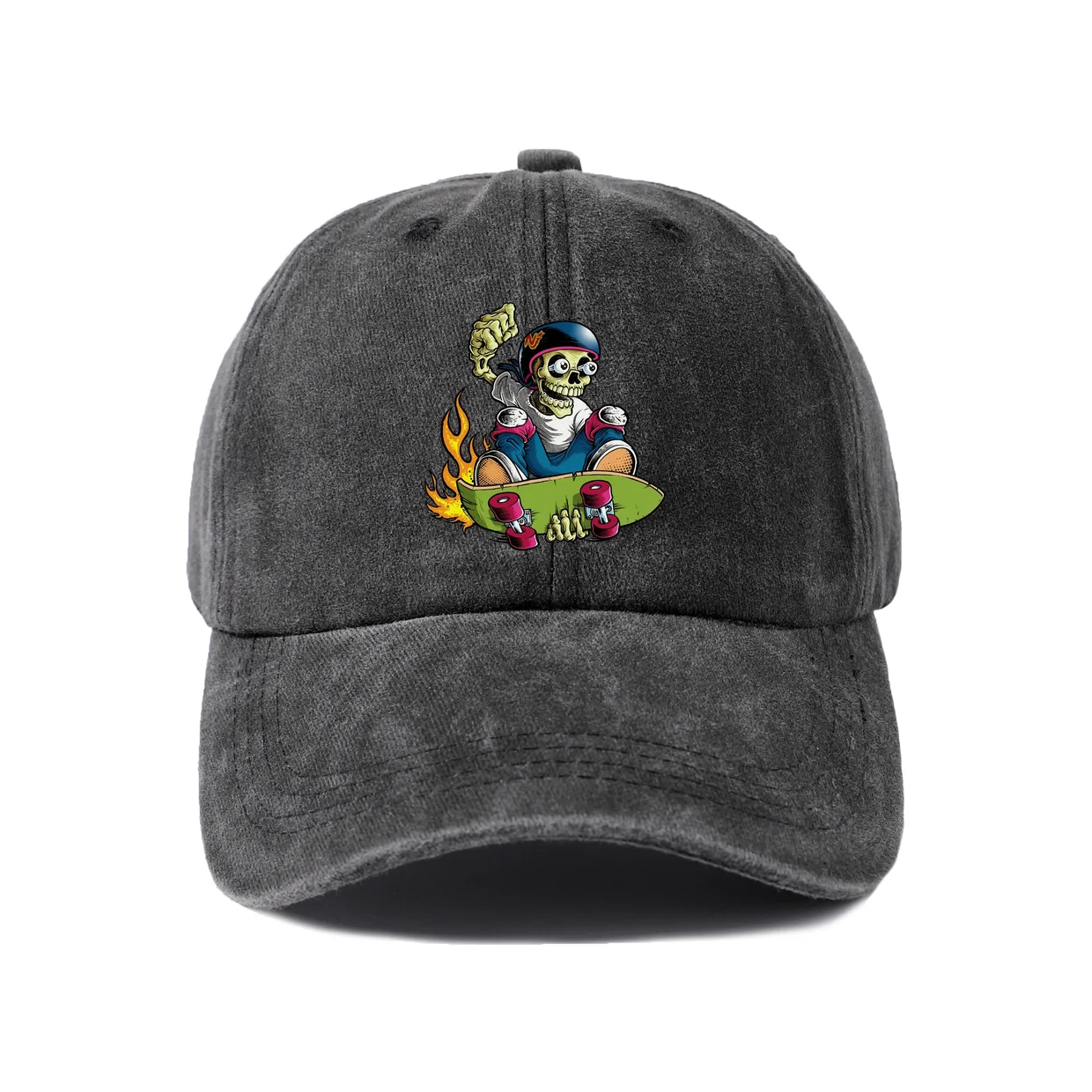 Zombie Skateboard Rider Graphic Vintage Washed Baseball Cap, Adjustable Unisex Dad Hat for Men and Women