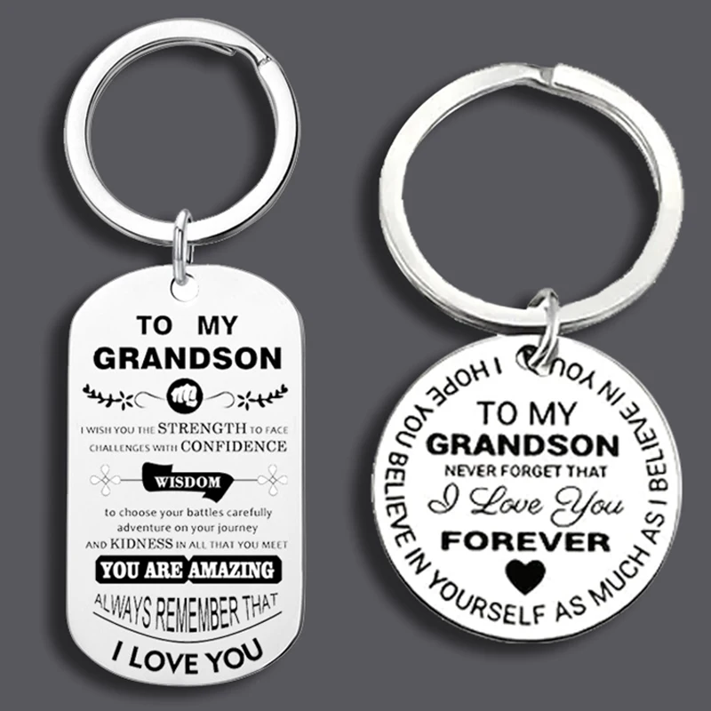 To My Grandson Keychain Engraved Inspirational Keychain,Simple Style, Ideal Gift For Birthday, Graduation,From Grandparents