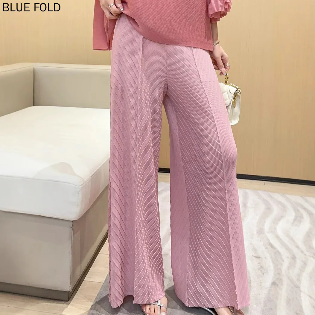 

MIYAKE Pleated Wide-leg Pants Women's Summer New Draping Senior Sense Slim Casual Elastic Waist High Waist V-pleated Pants