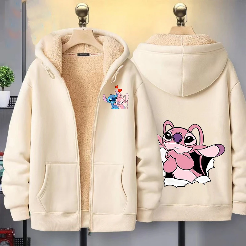 Disney Stitch Streetwear Fleece Zip Up Hoodies Retro Long Sleeve Loose Coats Harajuku Casual Gothic Hooded Sweatshirt Harajuku