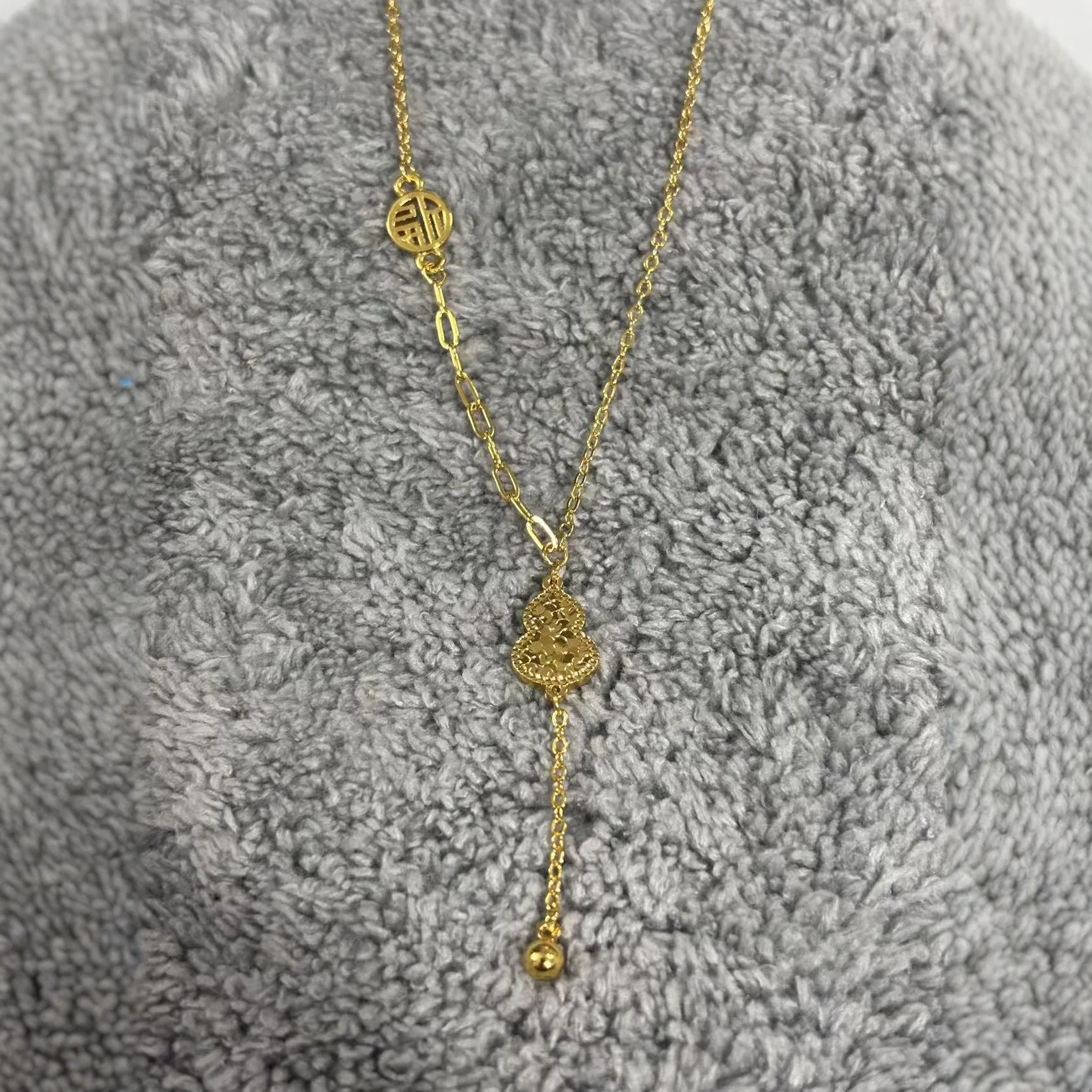 9999 gold crushed ice ice CNC round hoop lucky frill necklace for women ancient style heavy-duty collar chain
