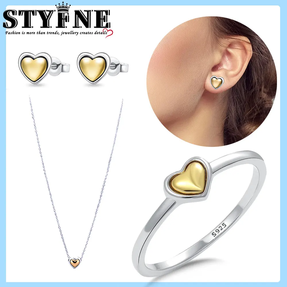 Klasyczny zestaw kolczyków ze srebra próby 925 z żółtym pierścionkiem miłosnym Butikowy zestaw damski w połączeniu z prezentami na przyjęcie zaręczynowe