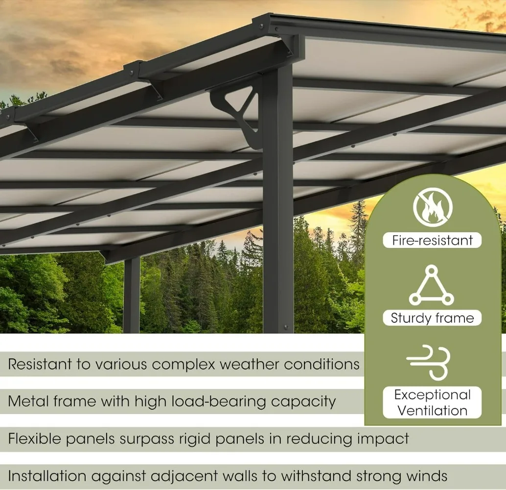 10’x 14’ Gazebo, Wall Mounted Gazebos Pergola on Clearance, Outdoor Patio, Gazebo Awnings with Sloped Roof, for Porch, Canopy