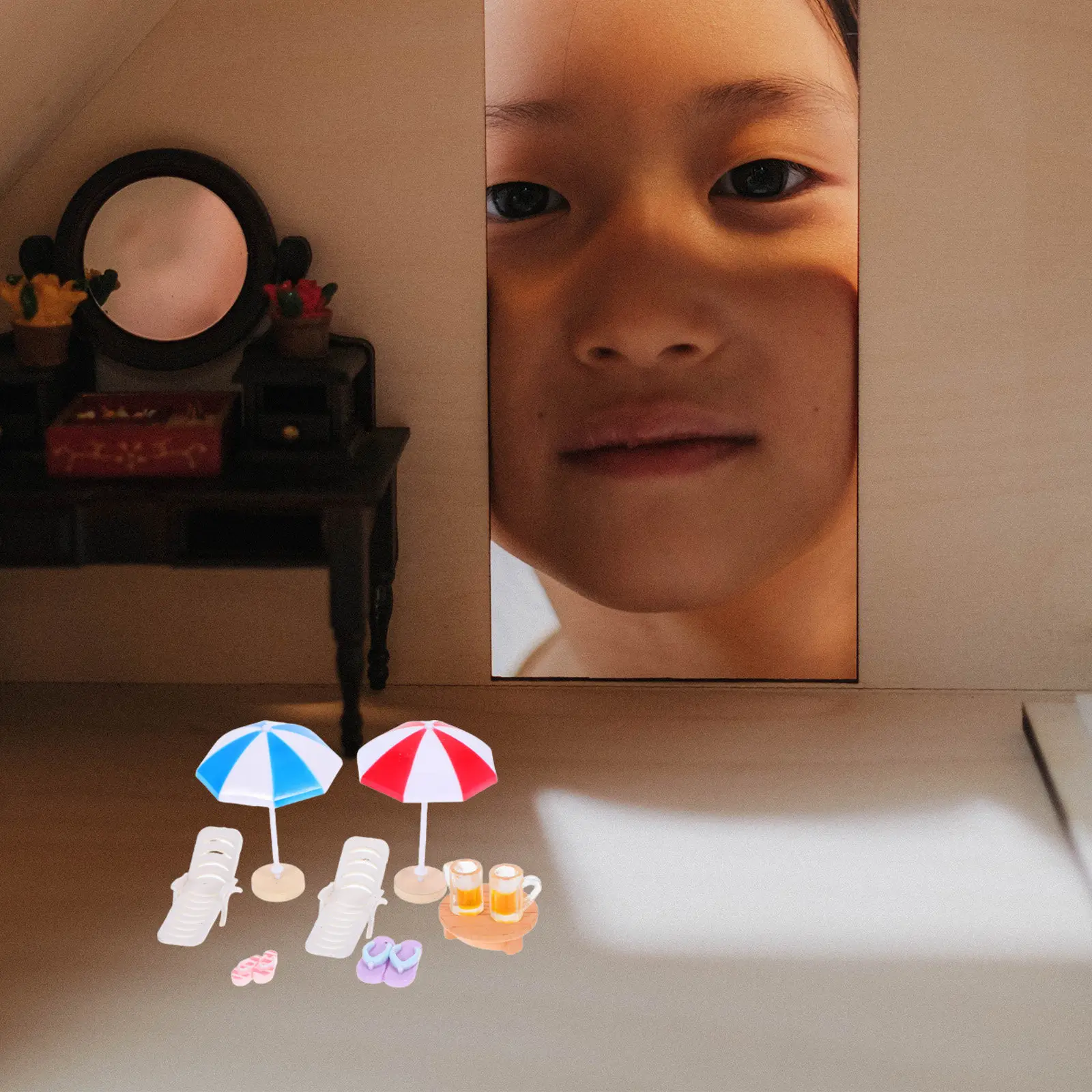 

Набор миниатюрных пляжных украшений: аксессуары для бассейна из смолы, зонтики, стулья, тапочки для сказочного сада, кукольного домика, ландшафта