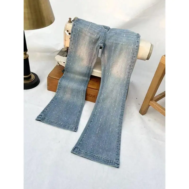 ربيع 2025 جينز عالي الخصر بقصة ضيقة أوروبي Sle صغير Fraance Sle مقاس كبير سروال طويل غير رسمي على شكل جرس مرن